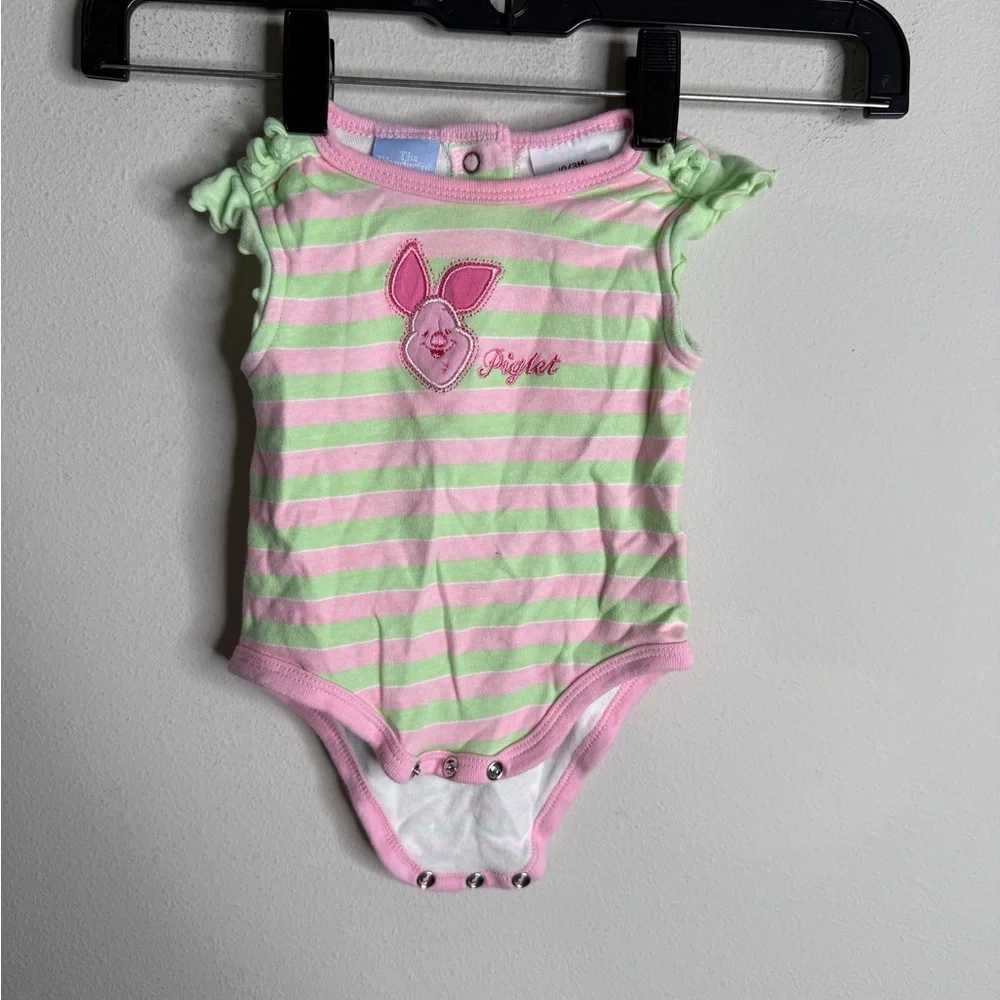 Disney Piglet Baby Bodysuit - Pink and Light‎ Green Stripes